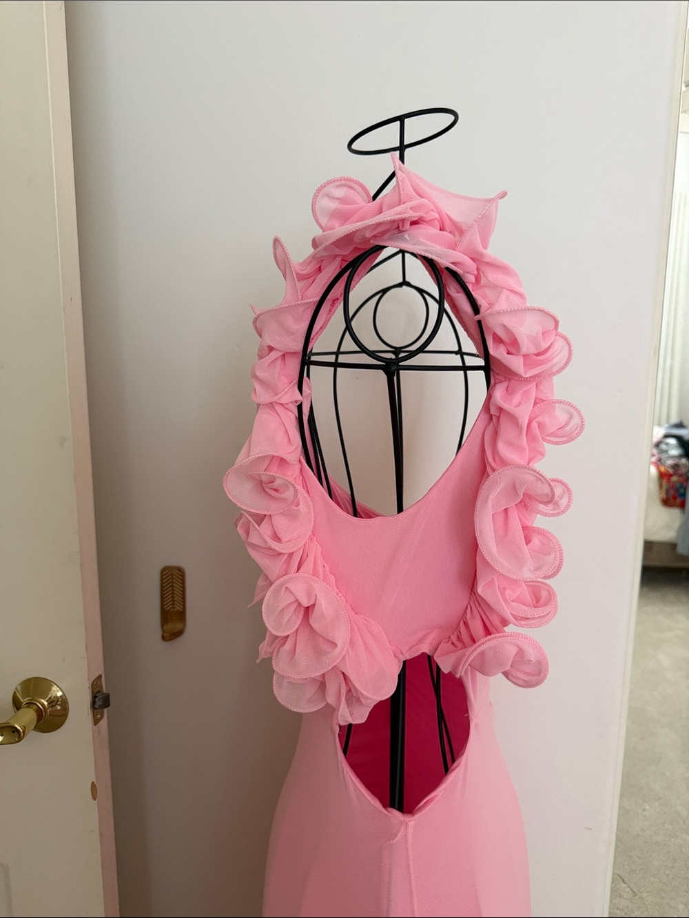 One-Shoulder Pink Ruffled Evening Dress